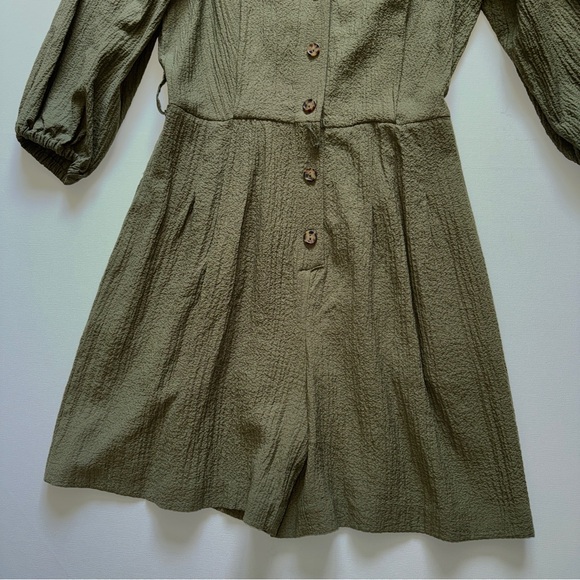 Calvin Klein Olive Green Collared Romper Size 4 Utility Chic Safari Style - Picture 3 of 9